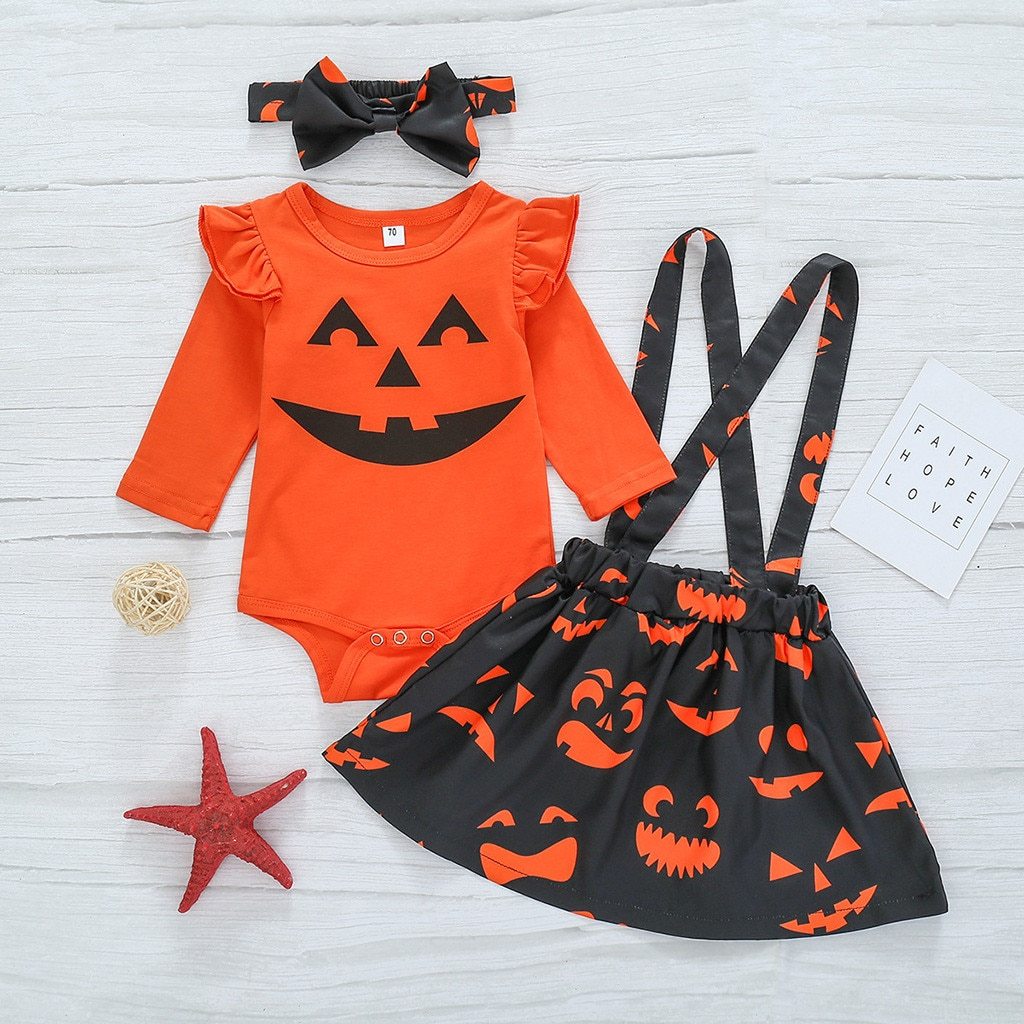 Toddler Baby Girls Halloween Romper Skirt Casual Pumpkin Sets