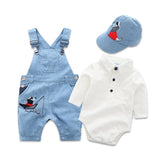 Baby Boy Hat Romper Cotton Bib Long-sleeved Jumpsuit Suit 3Pcs
