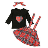 Kids Baby Girl Heart Dress Valentine Suspender Headband 3 Pcs Sets
