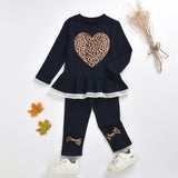 Kid Baby Girl Set Valentines Leopard Heart Black Ruffle Lace 2 Pcs Sets