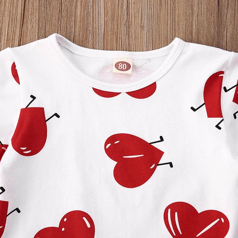 Kid Baby Girls Summer Set Short Sleeve Red Heart Valentine 2 Pcs Sets