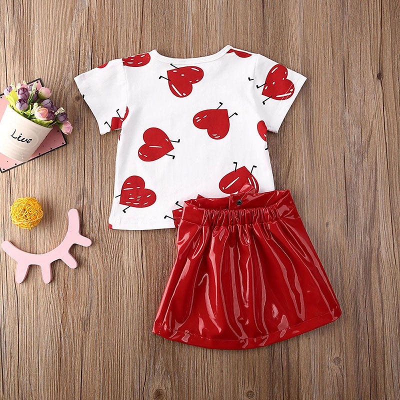 Kid Baby Girls Summer Set Short Sleeve Red Heart Valentine 2 Pcs Sets