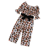 Kids Baby Girls Long Sleeve Off Shoulder Leopard Print Sets