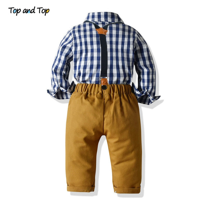Kid Baby Boys Sets Springs Autumn Plaid Casual Outfit 2 Pcs