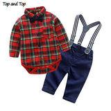 Baby Boys Sets Plaid Suspenders Cotton Gentleman Sets 2 Pcs