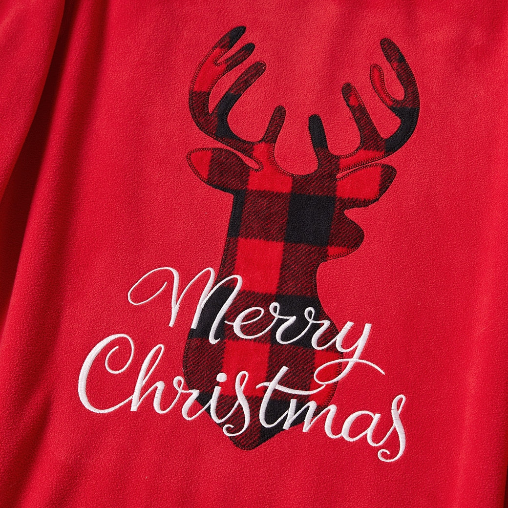 Family Matching Christmas Deer  Embroidered Red Pajamas
