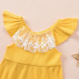 Baby Girl Rompers Flutter-sleeve Lace Romper with Headband