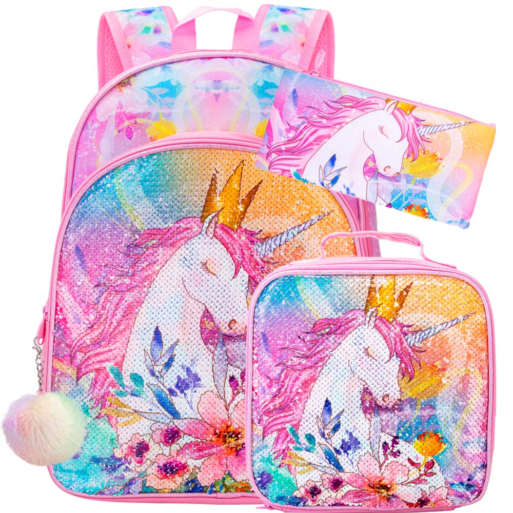 Kid Girl Unicorn Backpack 16 inch Sequin Bookbag Box