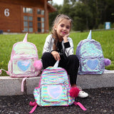 Kids Girls Unicorn Cute Sequins Backpack School Bags