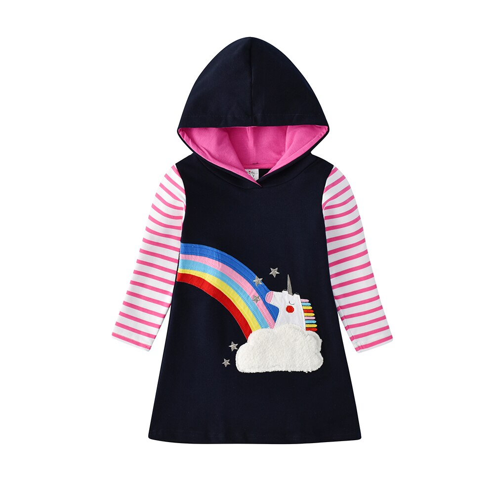 Kids Girl Hooded Unicorn Rainbow Dresses