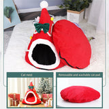 Pet Bed Christmas Hat Shape Cat Kennel House Soft Plush