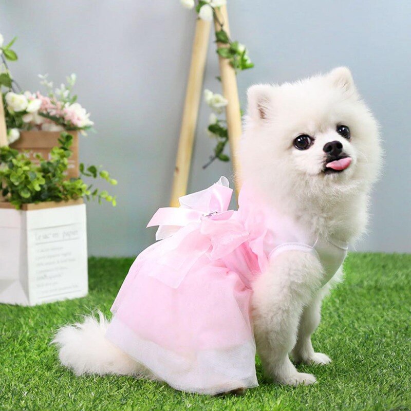 Pet Wedding Beauty Dog Dress Formal  Cat Clothes Bowtie