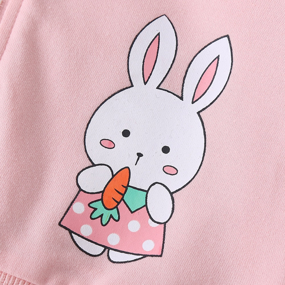 Baby Girl Casual Cotton Long Sleeve Zipper Print Rabbit Letter Coat