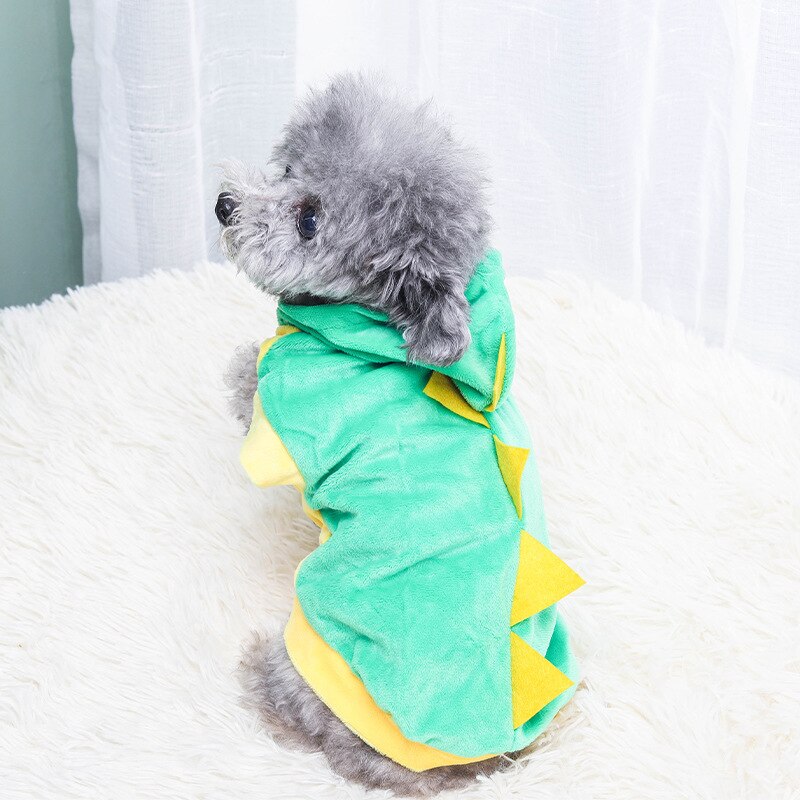 Pet Winter Warm Plush Jackets Cat Clothes Funny Dinosaur Costumes