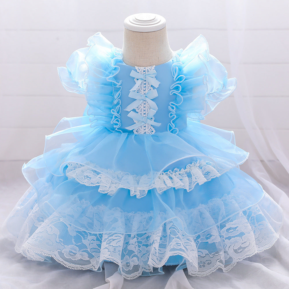 Kid Baby Girls Lace Lolita Puffy Princess Layers Tulle Flower Dress