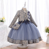 Kid Baby Girls Jacquard Pattern Tulle Patchwork 3D Appliques Birthday Dresses