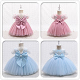 Baby Girls Short Sleeve Party Princess Spring Lace Pearls Dresses