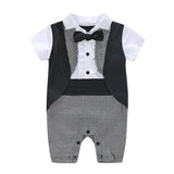 Toddler Baby Boys Gentleman Bowtie Plaid Jumpsuit Outfits - honeylives