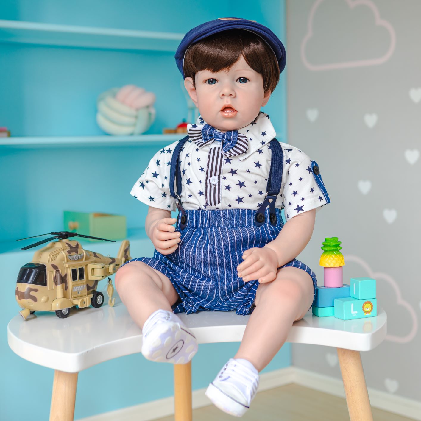 Baby Boy With Bow Hat Gentleman Striped Bow Bodysuit 2 Pcs Set