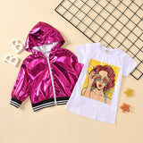 Kid Baby Girls Sets Full Sleeve Solid Hooded Tops+ Solid Coat 2pcs
