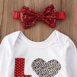 Baby Girl Love Polka Dot Leopard Print Valentine 3 Pcs Sets