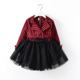 Kid Baby Girls Long Sleeve Plaid Tulle Patchwork Christmas Dress For 2-7T