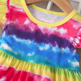 Baby Girl Dresses Fly Sleeve Striped Rainbow Dress