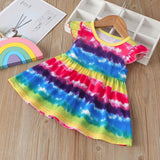 Baby Girl Dresses Fly Sleeve Striped Rainbow Dress
