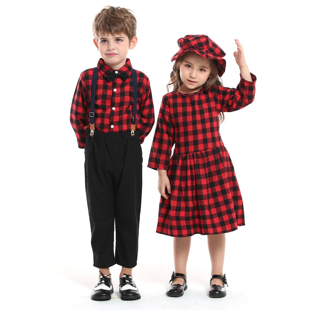 Autumn Winter Brother Sister Kid Baby Boy Girl Plaid Family Matching Sets 2 Pcs
