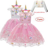 Kid Baby Girl Embroidery Unicorn Big Bow Princess Wedding Party Dresses